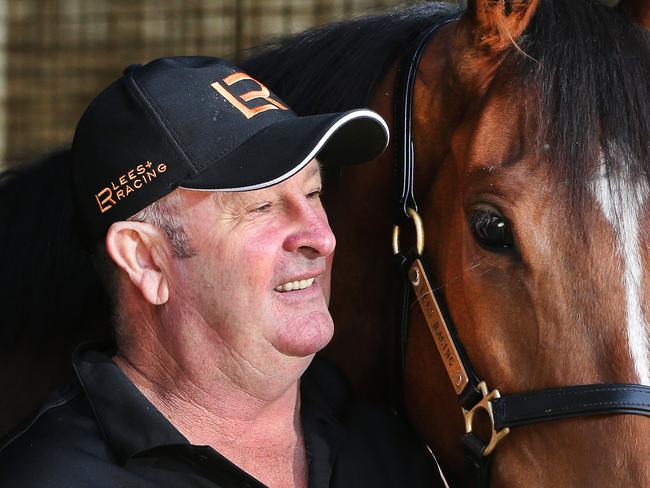 Kris Lees has offiicalliy opened his Gold Coast satellite stable.  Mel Eggleston and Mandy Jupp with Lees' horse 'Face Like Thunder' at their Bundall stables. Picture Glenn Hampson