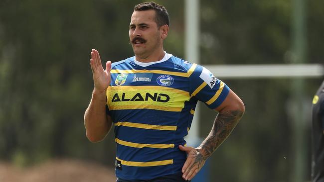 Reagan Campbell-Gillard during Parramatta NRL training at Kellyville Park, Kellyville. Picture: Brett Costello