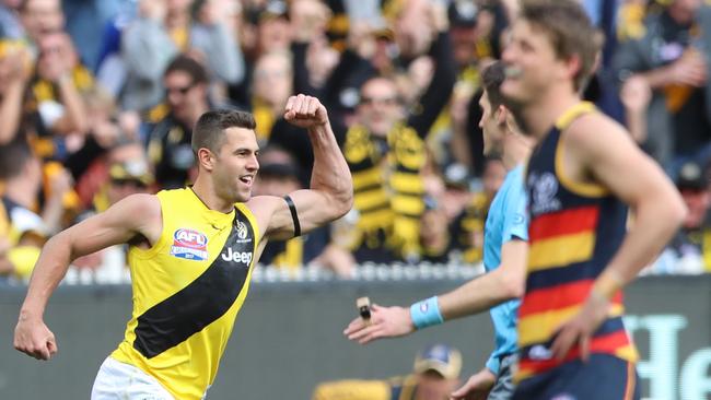 SA export Jack Graham kicks one of his three goals for Richmond. Picture: Alex Coppel.