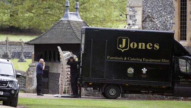 Jones Hire deliver equipment to St Marks Church. Picture: Splash News