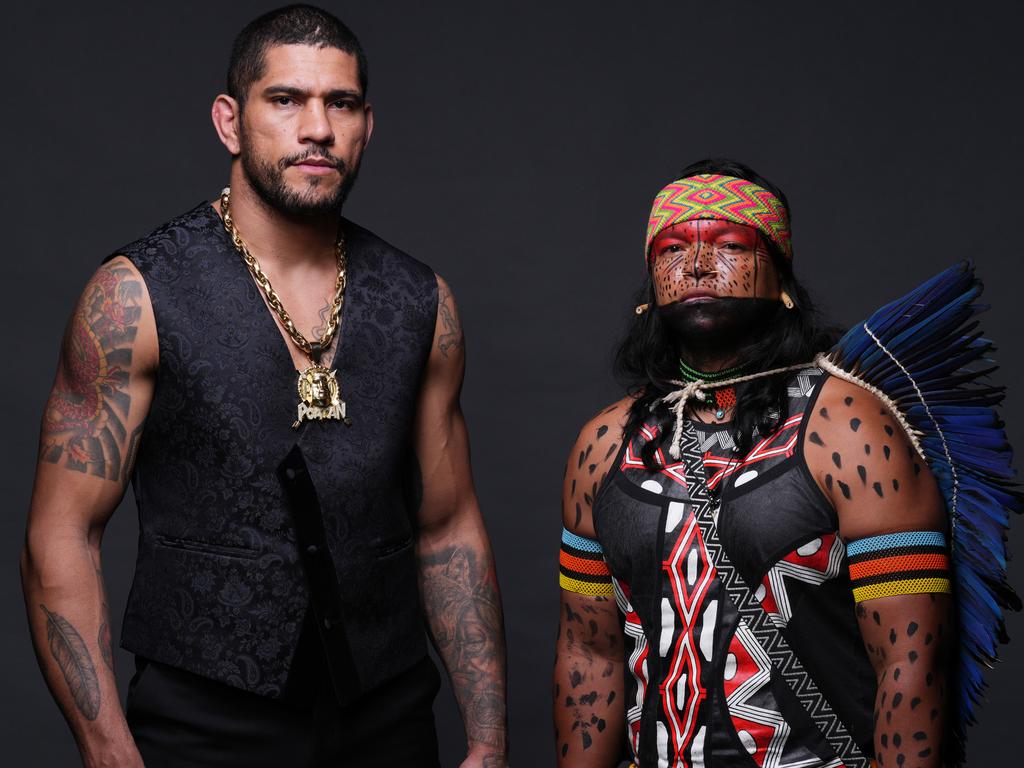 Pereira poses with tribal leader and friend Ubiranan Pataxo at UFC 301 in Rio de Janeiro. Picture: Mike Roach/Zuffa LLC via Getty Images