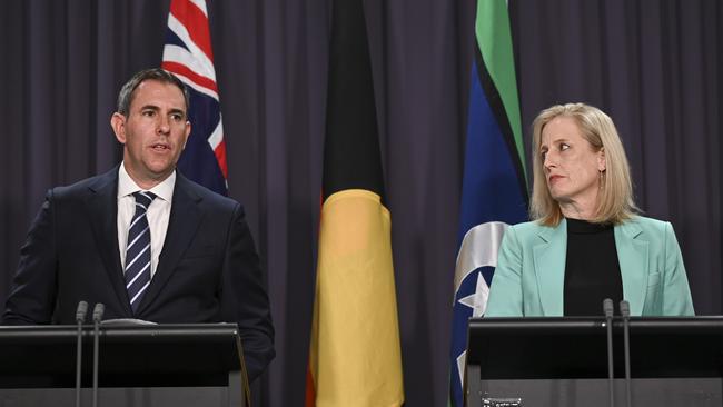 Treasurer Jim Chalmers and Finance Minister Katy Gallagher are announcing sweeping changes to Australia’s sovereign wealth fund. Picture: NewsWire / Martin Ollman