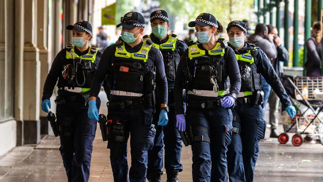 MELBOURNE, AUSTRALIA - NewsWire Photos - OCTOBER 02, 2021: Police seen in Melbourne CBD ahead of reports another anti vax, anti lockdown protest in Melbourne. Picture: NCA NewsWire/Sarah Matray