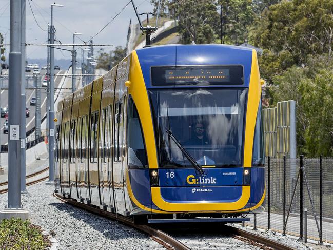 Opening morning of the Stage 2 of the Gold Coast light rail (g:link). The light rail tram at the Parkwood East Station.  Picture: Jerad Williams