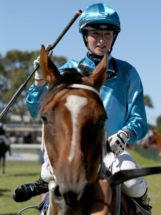Sophie Logan returns to scales after winning the Kangaroo Island Cup aboard Diamonds Are. Picture: Kelly Barnes