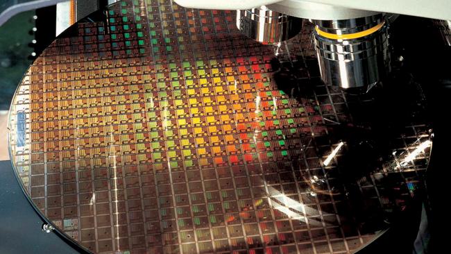 A wafer of computer chips produced at TSMC’ factory in Taiwan. The chip shortage could last until mid-next year. Source: Taiwan Semiconductor Manufacturing Co Ltd