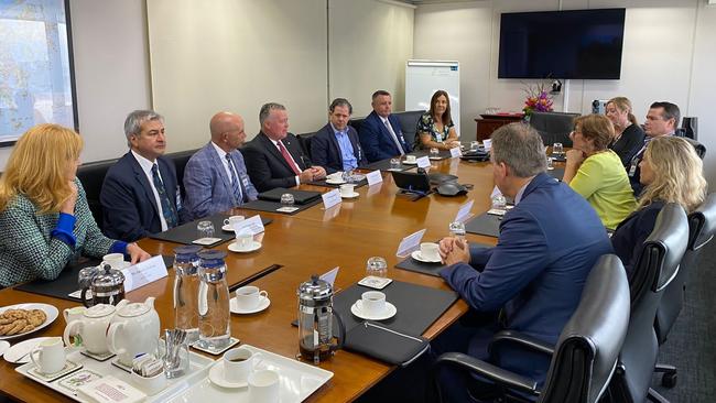 Members of a Cairns delegation to Hong Kong – including Cairns MP Michael Healy, Advance Cairns CEO Jacinta Reddan, Cairns Airport CEO Richard Barker and TTNQ CEO Mark Olsen – meet with Elizabeth Ward, Australian Consul General in Hong Kong, and Shannon Powell, Senior Trade and Investment Commissioner in Hong Kong and Macau. Picture: Supplied