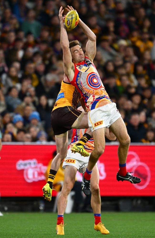 Harris Andrews takes another big intercept mark. Picture: Quinn Rooney/Getty Images
