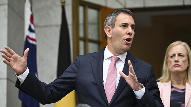 Federal Treasurer Jim Chalmers and Senator Katy Gallagher in Canberra. Picture: NewsWire / Martin Ollman