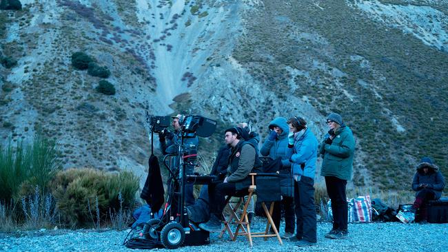 Samuel Van Grinsven (centre) behind the scenes on Went Up the Hill. Picture: Kirsty Griffin