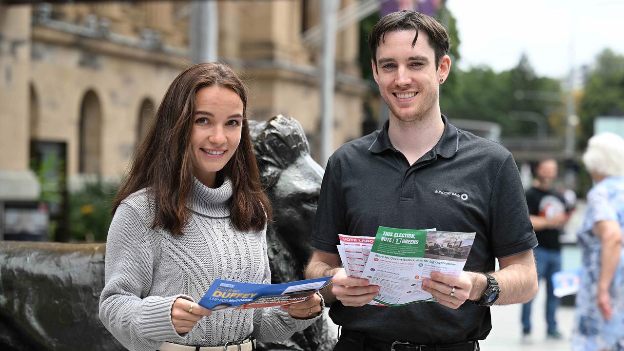 Early voters Kirsten Kritzinger and Luke Blucher. pic: Lyndon Mechielsen/Courier Mail