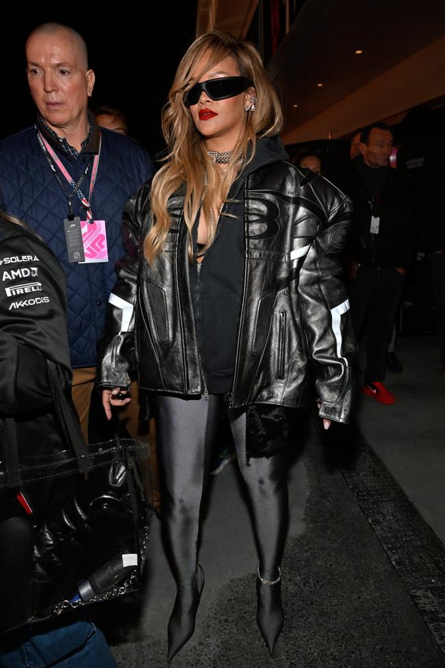 Rihanna wears Balenciaga at the Las Vegas Grand Prix, 2023. 