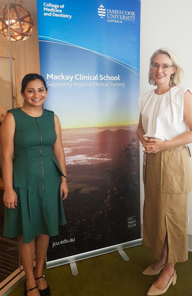 Mackay-based sixth-year James Cook University student Marishka Shah, who is doing her internship in Mackay in 2022, and James Cook University's Mackay Clinical School head Dr Elissa Hatherly. Picture: Contributed