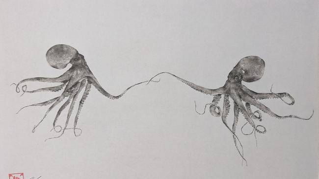 Townsville artist Stephen Coombe uses a unique Japanese technique where real sea creatures are used to create highly detailed art pieces.