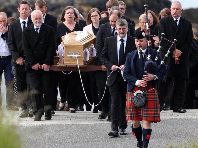 Roddy MacLeod leads the funeral procession for his 14-year-old daughter Eilidh, who was killed in the Manchester bombing. Picture: Getty/Andrew Milligan~