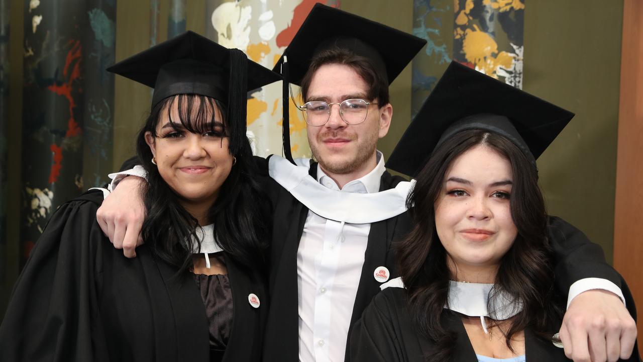 Griffith business school graduation at Gold Coast convention Centre. Tahliya Griffin, Teancum Griffin, and Anaysha Griffin. Picture Glenn Hampson