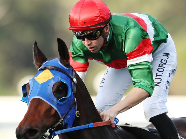 Jockey Adam Hyeronimus rides Star of Harada to victory in race 6, the  Calyx @Coolmore Australia HCP, during Queen's Birthday races at Warwick Farm Racecourse in Sydney, Monday, June 8, 2020. (AAP Image/Brendon Thorne) NO ARCHIVING, EDITORIAL USE ONLY