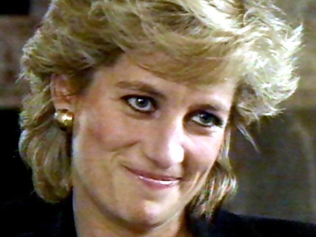 Diana, Princess of Wales in televison image smiles during interview taped earlier & aired on BBC's program Panorama 20/11/95, Princess says she desperately wanted her marriage to work & problems of media pressure & her husband's infidelity caused her to "escape" in binges of eating & vomiting.               P/