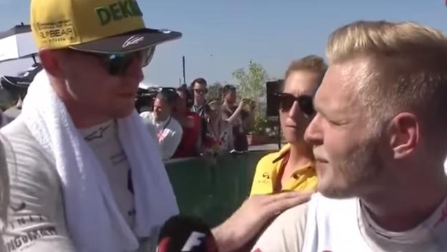 Nico Hulkenberg confronts Kevin Magnussen after the Hungarian GP.