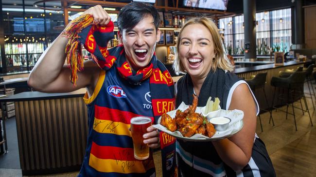 Alex Huynh and Astrid Samuelsberg at the 5th Quarter Bar at Colonnades Tavern, ready for the Showdown. Picture: Mark Brake