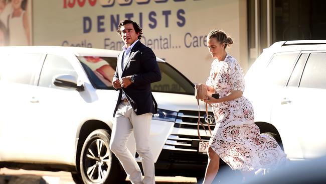 Townsville junior and NFL bound Valentine Holmes marries high school sweetheart Natalia O'Toole in Townsville. Johnathan Thurston and wife Samantha Lynch are among the guests of the wedding. Picture: Alix Sweeney