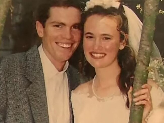 Nathaniel Train and Stacey Train on their wedding day in 1995. Picture: Channel 9