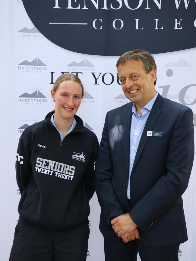 Chloe Mackenzie, Tenison Woods College 2020 dux with principal David Mezinec. Picture: Tenison Woods College. Picture: Supplied