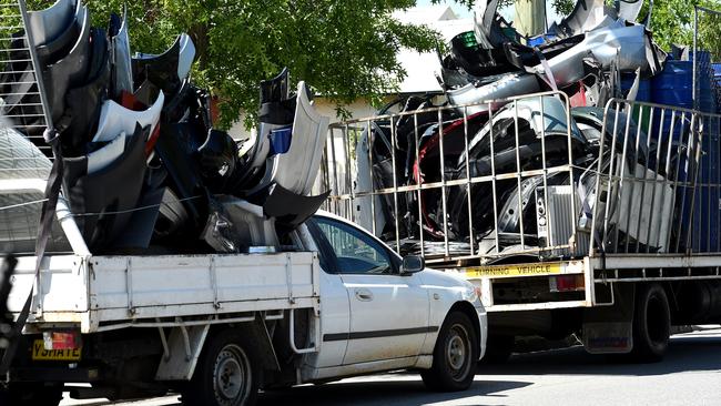 A cars and a truck, loaded with junk, were parked outside the MacGregor St property today. Picture: Nicole Garmston