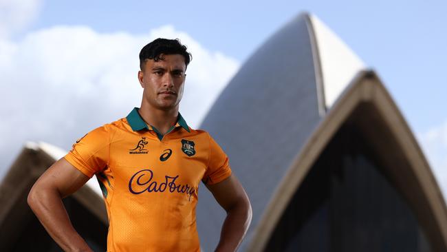 The photo every rugby fan has waited to see: Joseph-Aukuso Suaalii in a Wallabies jersey. Picture: Getty Images