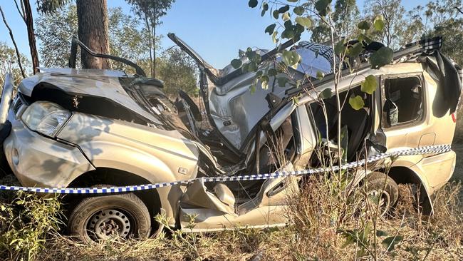 A driver has escaped serious injury after the vehicle he was travelling it struck a tree at Valkyrie. Pictures: Heidi Petith and Mitch Bourke