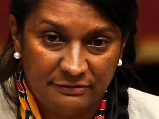 Embattled Labor Senator and Olympic athlete Nova Peris addressing the Senate Chamber in Parliament House Canberra, over allegations she improperly used Australian taxpayers money to bring Olympic sprinter Ato Boldon to Australia.