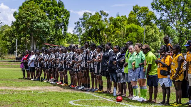 History was made as the Muluwurri Magpies beat the Tapalinga Superstars in the inaugural 2023 Tiwi Islands Football League women's grand final. Picture: Patch Clapp / AFLNT Media