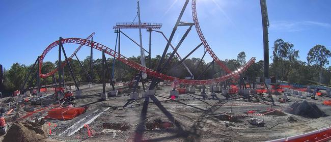 CCTV images of Dreamworld's $32M Steel Taipan roller coaster under construction on April 23, 2021.