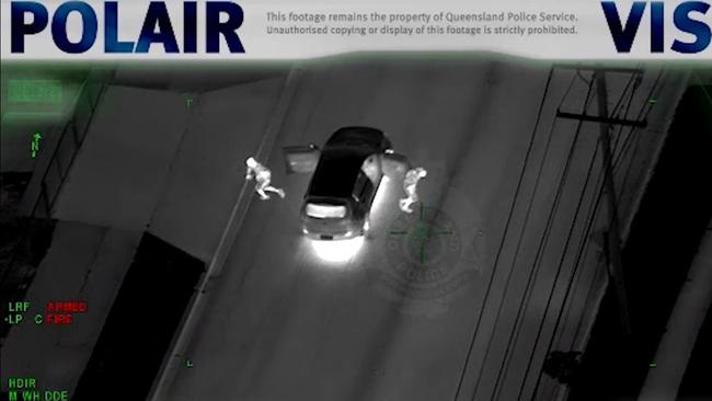 Police tracked a stolen car on Monday night from Logan to Acacia Ridge. After stingers were successfully deployed, the alleged offenders tried to make a run for it. Picture: Supplied