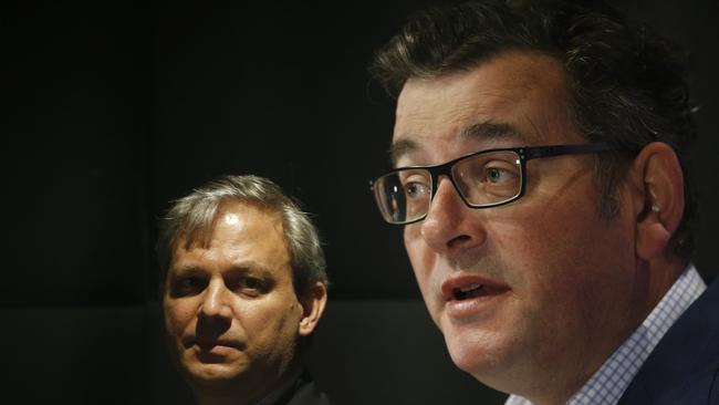 Victorian Chief Health Officer Brett Sutton, left, and Victorian Premier Daniel Andrews (R) speaks to the media during a press conference in Melbourne. Picture: NCA NewsWire / Daniel Pockett