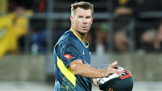 David Warner during the T20 match against New Zealand on Wednesday. Photo: Hagen Hopkins/Getty Images