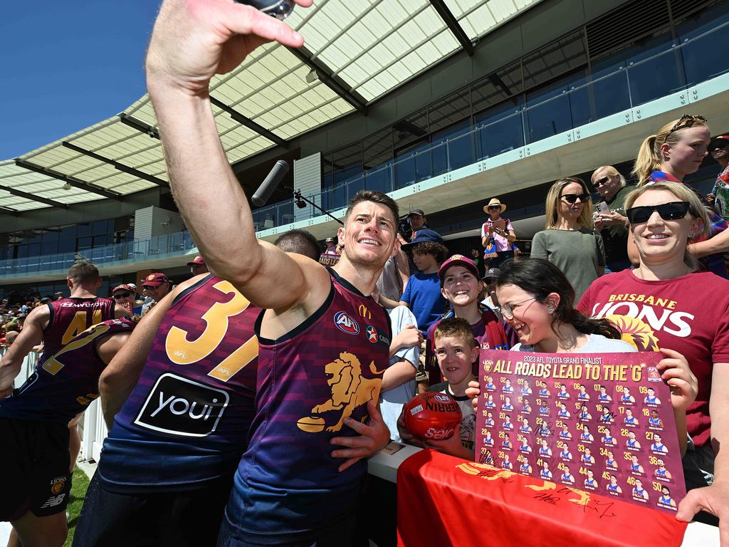 Dayne Zorko with fans at the Lions’ home base at Springfield in Ipswich