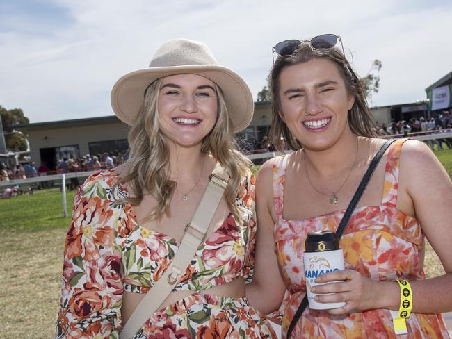 Sarah Buchecker and Lucy Morrish enjoying the sun at the 2024 Manangatang Cup. Picture: Noel Fisher