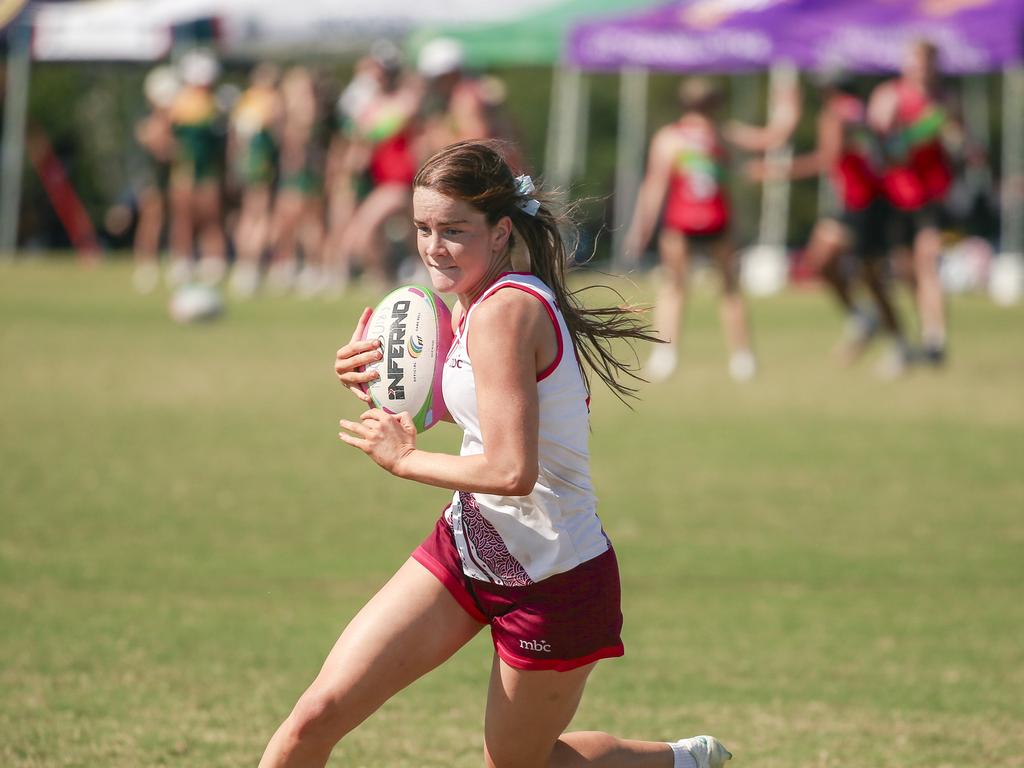 Moreton Bay College V Ferny Grove State High at the 2024 Gold Coast Titans All Schools Touch Football Picture: Glenn Campbell