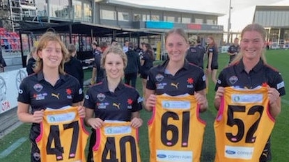 Dandenong Stingrays NAB League Girls newcomers (L-R) Olivia Laity, Mikayla Cipriani, Mikayla Williamson and Bianca Lyne.