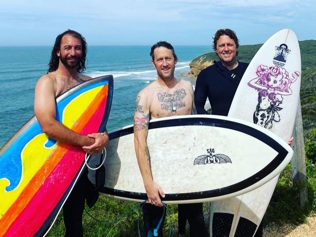 Foo Fighters guitarist Chris Shiflett surfing at Bells Beach ahead of the US band's headline show at GMHBA Stadium on Friday. Picture: Instagram