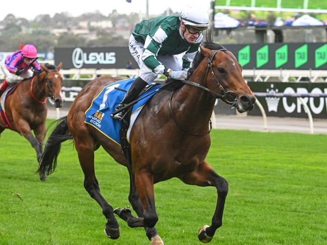 MELBOURNE, AUSTRALIA - SEPTEMBER 14: Mark Zahra riding Growing Empire winning Race 4, the Winning Edge Poseidon Stakes - Betting Odds during Melbourne Racing at Flemington Racecourse on September 14, 2024 in Melbourne, Australia. (Photo by Vince Caligiuri/Getty Images)