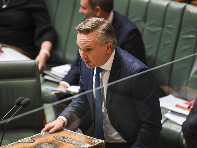 CANBERRA, AUSTRALIA - NOVEMBER 8: Minister for Industry, Energy and Emissions Reduction of Australia Chris Bowen MP during Question time at Parliament House in Canberra. Picture: NCA NewsWire / Martin Ollman