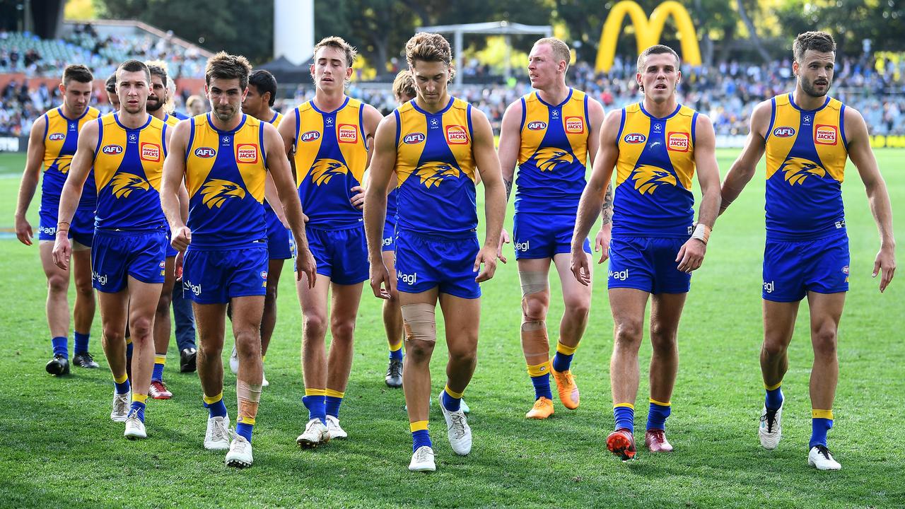 West Coast Eagles leave the ground after losing to Geelong. Picture: Mark Brake
