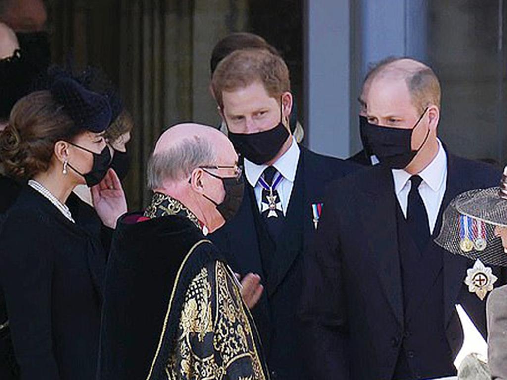 After the service is over, Prince Harry and Prince William were seen walking together. Picture: BBC