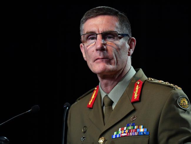 CANBERRA, AUSTRALIA - NOVEMBER 19: Chief of the Australian Defence Force (ADF) General Angus Campbell delivers the findings from the Inspector-General of the Australian Defence Force Afghanistan Inquiry on November 19, 2020 in Canberra, Australia. A landmark report has shed light on alleged war crimes by Australian troops serving in Afghanistan. (Photo by Mick Tsikas - Pool/Getty Images)