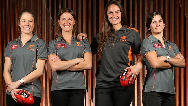 New Giants (from left) Ashleigh Guest, Nicola Barr, Louise Stephenson and Jessica Dal Pos. Picture: Tim Carrafa