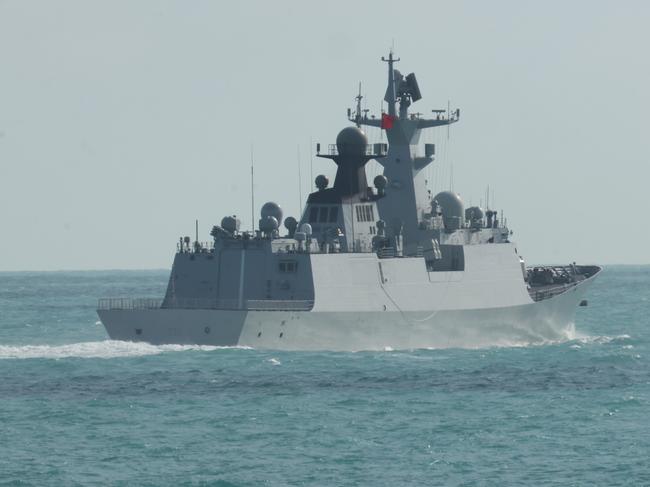 One of the Chinese warships – the Jiangkai-class frigate Hengyang – in the Tasman Sea when it was roughly 300km east of Hobart. Picture: Australian Defence Force