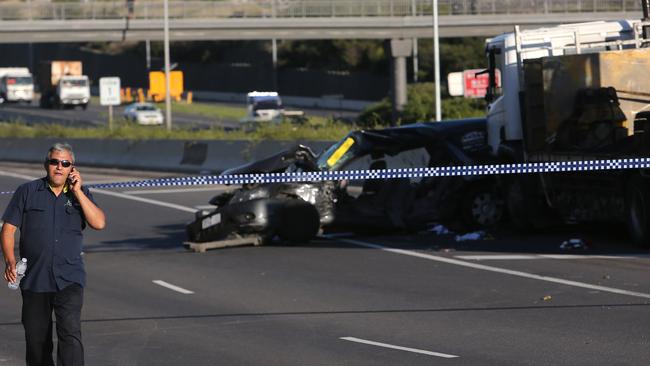 The horror smash closed lanes of traffic at peak hour last night. Picture: Yuri Kouzmin