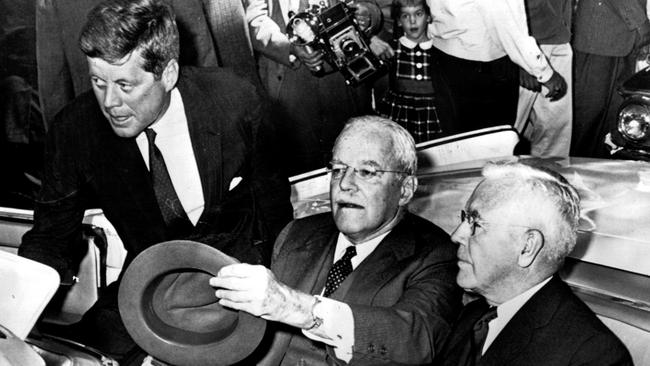 John F Kennedy (L) with retiring director of the CIA Allen Dulles (C) and his replacement John A McCone in Washington. Picture: AP